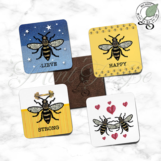 Manchester Bee 4 Coaster Set: All You Want To Bee... (Red Heart)