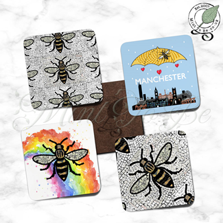 Manchester Bee 4 Coaster Set: There Bee A Rainbow Over The Skyline