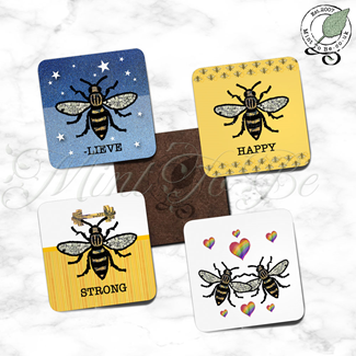 Manchester Bee 4 Coaster Set: All You Want To Bee... (Rainbow Heart)