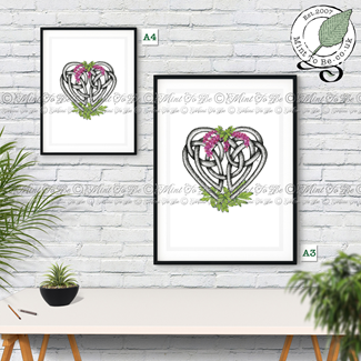 Celtic Heart Knot With Flowers & Foliage Fine Art Print