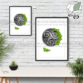Celtic Triskele & Triquetra (Trinity) Knot With Foliage Fine Art Print