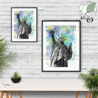 Chains Of Liberty: Statue of Liberty & Blue Fireworks Fine Art Print