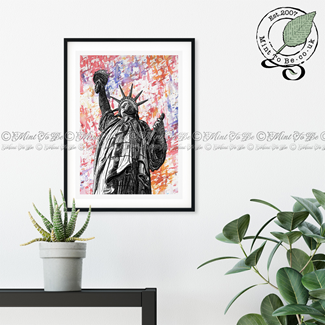 Chains Of Liberty: Statue of Liberty & Red Fireworks Fine Art Print