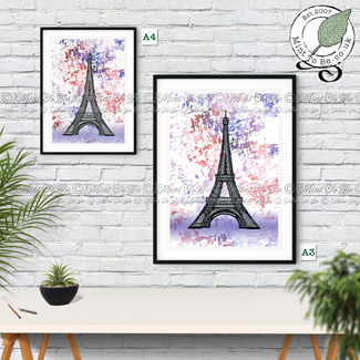 Eiffel Tower With Red & Lilac Fireworks Fine Art Print
