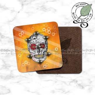 Manchester Bee Sugar Skull (Gold) Coaster