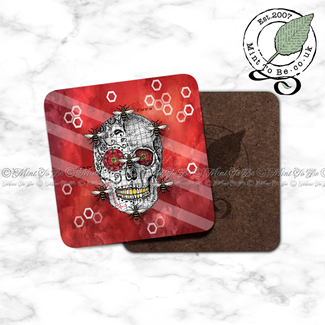 Manchester Bee Sugar Skull (Red) Coaster