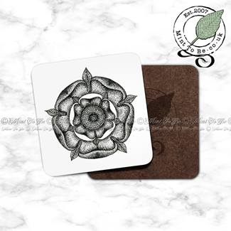Reversible Lancashire & Yorkshire Tudor Rose (Black & White) Coaster