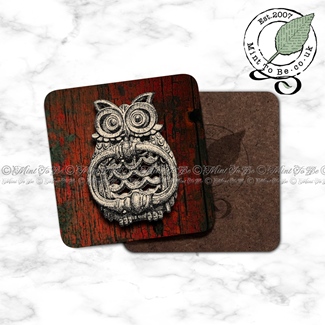 Owl Door Knocker (Wooden Door Background) Coaster