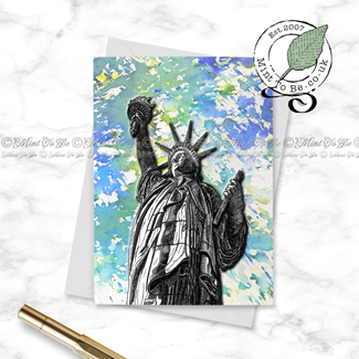 Statue of Liberty Blue Fireworks Card