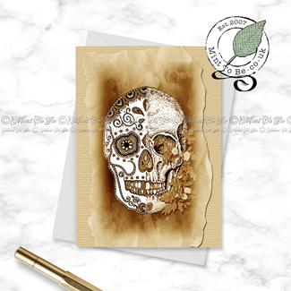 Vintage Sepia Sugar Skull Card
