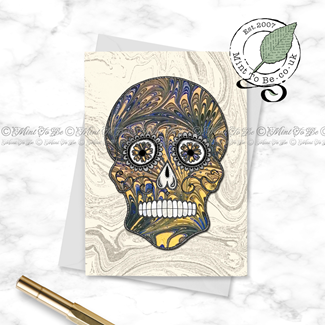 Marbled (Yellow & Blue) Sugar Skull Card