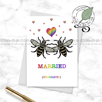 Manchester Bee: Bee Married (Rainbow Pride Hearts) Card