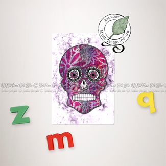 Dark Pink Monoprint Sugar Skull Magnet