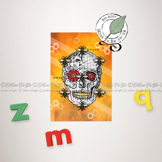 Manchester Bee Sugar Skull (Gold) Magnet