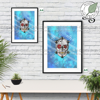 Love Manchester Bee Sugar Skull (Blue) Fine Art Print
