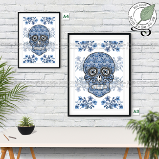 Blue Lobelia Sugar Skull Fine Art Print